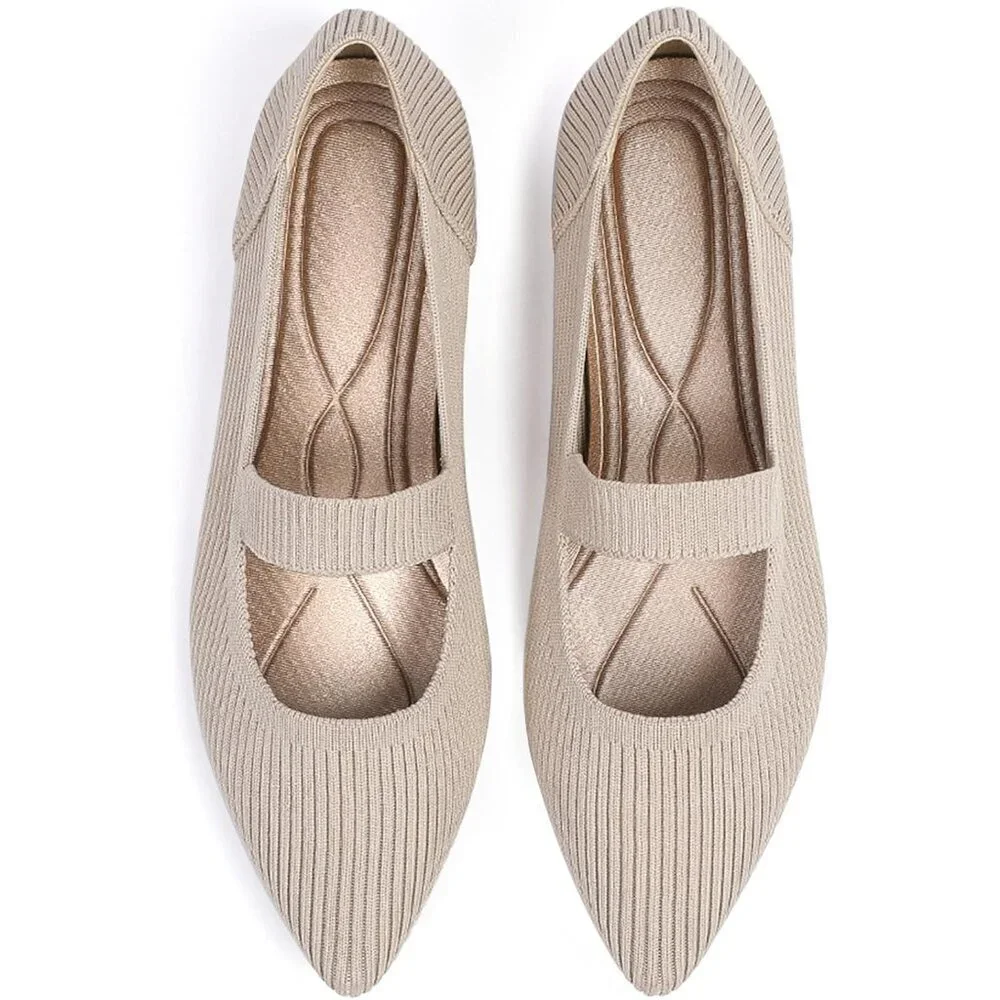Women's Flats Shoes Pointed Toe Ballet Comfortable Dressy Mary Jane Flat Beige